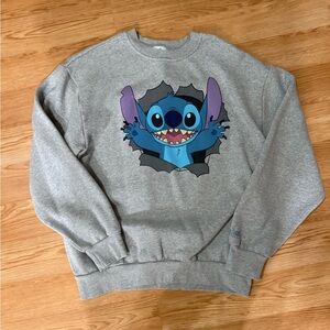 Disney Gray Crewneck Sweater with Stitch Adult medium. Like new.